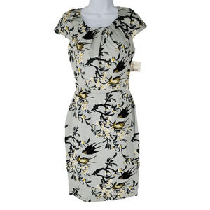 Peony Womens Sheath Dress Gray Black Floral Pleated Scoop Neck Cap Sleeve 2 New